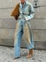 Jeans Décontracté Plain Printemps / Automne Naturel Micro-élasticité Quotidien Ample Toile de Jean Régulier pour Femmes