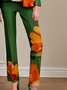 Mode Pantalons Floral Printemps / Automne Urbain Micro-élasticité Coupe Régulière Faire la navette Pantalon droit Régulier Poche Couture pour Femmes