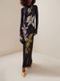 Robes Femmes Floral Printemps / Automne Élégant Polyester Serré Maxi Manches Longues Élasticité moyenne Manches régulières