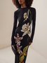 Robes Femmes Floral Printemps / Automne Élégant Polyester Serré Maxi Manches Longues Élasticité moyenne Manches régulières