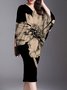 Robes Femmes Floral Printemps / Automne Élégant Manche Dolman Naturel Micro-élasticité Manches trois quarts O-Ligne Non
