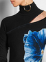 T-shirts Floral Printemps / Automne Urbain Polyester à Haute Élasticité Évidé Serré Régulier Régulier pour Femmes