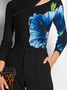 T-shirts Floral Printemps / Automne Urbain Polyester à Haute Élasticité Évidé Serré Régulier Régulier pour Femmes
