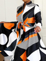 Robes Femmes Géométrique Printemps / Automne Élégant Ceinture Aucune élasticité Mi-longue Régulier Poche Couture ensemble