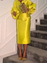 Robes Femmes Plain Printemps / Automne Élégant Col V Manche Ballon Taille Haute Coupe Régulière Régulier ensemble