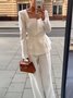 Blousons Femmes Plain Printemps / Automne Urbain Col Carré Micro-élasticité Faire la navette Manches Longues Ligne X Poche Couture