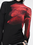 T-shirts Décontracté Floral Printemps / Automne Polyester à Haute Élasticité Serré Manches Longues Régulier Manches régulières pour Femmes