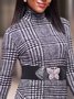 Robes Femmes Pied-de-poule Printemps / Automne Urbain Col Roulé Collant Élasticité moyenne Robe moulante Non Ceinture Bal