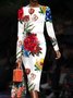Robes Femmes Floral Printemps / Automne Urbain Polyester Imprimé Micro-élasticité Quotidien Serré Collant