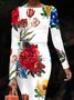 Robes Femmes Floral Printemps / Automne Urbain Polyester Imprimé Micro-élasticité Quotidien Serré Collant