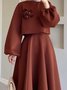 Chemisiers1 Plain Printemps / Automne Élégant Polyester Manche Ballon Quotidien Ample Col Rond Régulier pour Femmes