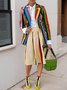 Blazers Femmes Rayé Printemps / Automne Urbain Polyester Taille Haute Manches Longues Ligne X Régulier ensemble