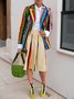 Blazers Femmes Rayé Printemps / Automne Urbain Polyester Taille Haute Manches Longues Ligne X Régulier ensemble