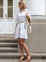 Robes Femmes Plain Été Urbain Naturel Micro-élasticité en Mélangé de Coton Trapèze Régulier Non