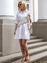 Robes Femmes Plain Été Urbain Naturel Micro-élasticité en Mélangé de Coton Trapèze Régulier Non