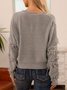 Pull Gris Tricoté Rétro à l'Encolure Bateau avec Gland