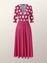 Élégant Demi Manche Pois Polka Robe Mi-Longue