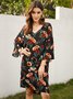 Robe Florale à Panneaux à Manches 3/4 et à Col V