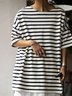 Tops Rayé Basique Été Sportif Demi Manche Ample Col Rond en Mélangé de Coton Régulier pour Femmes
