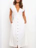 Robe Élégante Unicolore à Manches Courtes et à Col V