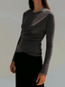 T-shirt Simple Extensible à Col Rond Pour Automne