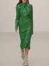 Col Bénitier Coupe Régulière Élégant Robe Mi-Longue