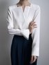 Chemisier Femme Plaine Simple Automne Col V Pas d'élasticité 1 * Top Coton Mélangé H-Line Régulier