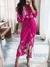 Robes Floral Automne Élégant Polyester Coupe Régulière Faire la navette S-Ligne Régulier Col de Chemise pour Femmes