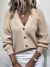 Pull Manteau Décontracté Plain Automne Col V Acrylique Naturel Ample Manches Longues Régulier pour Femmes