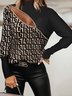 Tops Femmes Lettres de texte Automne Urbain Polyester Micro-Élasticité Ample Faire la navette Col Roulé Régulier