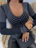 T-Chemise Femmes Plain Hiver Urbain Quotidien Serré Jersey Manches Longues T-ligne Élasticité moyenne