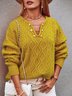 Pull Décontracté Plain Hiver Poids lourd Quotidien Ample Manches Longues Entaillé Élasticité moyenne pour Femmes