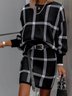 Robes Femmes Hiver Plaid Urbain Naturel Micro-Élasticité Quotidien Jupe Manches Longues Col Rond