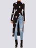 Tops Pois Polka Urbain Automne Mi-longue-Poids à Haute Élasticité Quotidien Manches Longues Col Roulé Mi-longue-Long pour Femmes