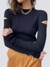 Pull Femmes Plain Hiver Élégant Fente à Haute Élasticité Quotidien Col Rond Régulier H-ligne