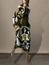 Robes Abstrait Automne Urbain Polyester Naturel Mi-longue Manches Longues Col Rond H-ligne pour Femmes