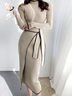 Robes Femmes Bloc de Couleur Automne Élégant Polyester Serré Mi-longue Manches Longues H-ligne Régulier
