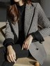 Blazer Pied-de-poule Hiver Urbain Polyester Naturel Aucune élasticité Quotidien Manches Longues à Col Revers pour Femmes