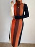 Robes Rayé Hiver Élégant Poids lourd à Haute Élasticité Quotidien Coupe Régulière Manches Longues H-ligne pour Femmes