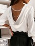 Blouse Femmes Plain Hiver Élégant Polyester Col V Micro-Élasticité Manches Longues Régulier Chaîne