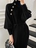 Robes Plain Hiver Élégant Naturel Poids lourd Micro-Élasticité Quotidien Ample Col Roulé pour Femmes
