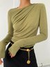 T-Chemise Plain Hiver Simple Léger Quotidien Jersey 1 * Top T-ligne Élasticité moyenne pour Femmes