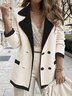 Pull Manteau Femmes Bloc de Couleur Hiver Élégant Acrylique Naturel Manches Longues à Col Revers Régulier H-ligne