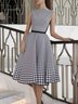 Robes Femmes Pied-de-poule Printemps Élégant Aucune élasticité Quotidien Coupe Régulière Sans Manches x-ligne Régulier
