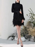 Mariage Robe & Fête Robe Plain Printemps Élégant Fête Coupe Régulière Mi-longue Manches Longues S-ligne Demi col roulé pour Femmes