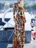 Robes Floral Printemps Élégant Polyester Quotidien Long x-ligne Élasticité moyenne Demi col roulé pour Femmes
