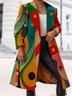 Pardessus Abstrait Hiver Urbain Polyester Naturel Ample Manches Longues à Col Revers Régulier pour Femmes