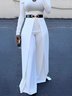 Mode Pantalons Femmes Plain Printemps Urbain Polyester Taille Haute Coupe Régulière Pantalons à Jambe Large Droit Régulier