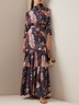 Robes Floral Printemps Élégant Naturel Quotidien Coupe Régulière Long Manches Longues Col Rond pour Femmes