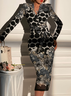 Robes Pois Polka Printemps Élégant Col V Naturel Micro-élasticité Mi-longue Manches Longues Régulier pour Femmes